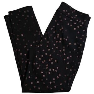 Versona Black Pull on Stretchy Pants Rose Pink Metallic Polka Dots Modern Fit 12